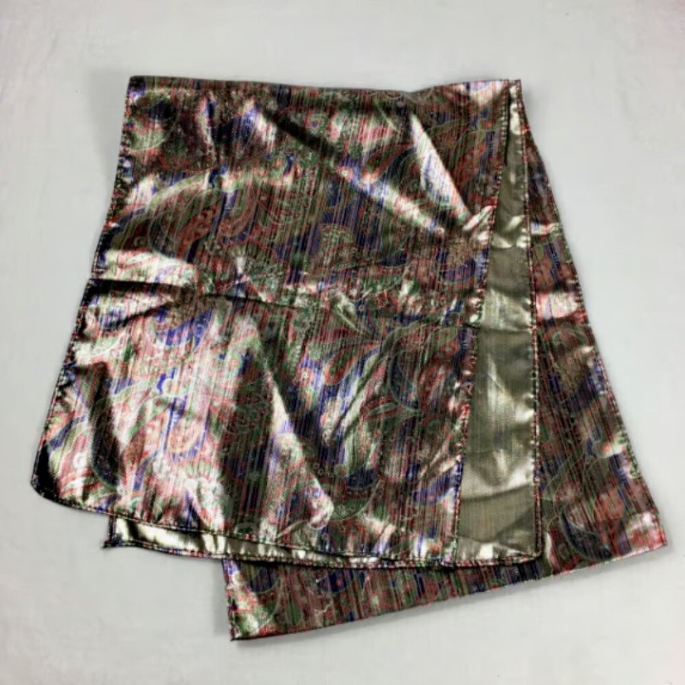 Vintage Metallic Lamé Fabric Scarf Shiny Paisley Party Statement Holiday - Picture 2 of 6